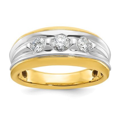 IBGoodman Two-tone Men's Polished and Grooved 3-Stone 3/4 Carat AA Quality Diamond Ring - WBC