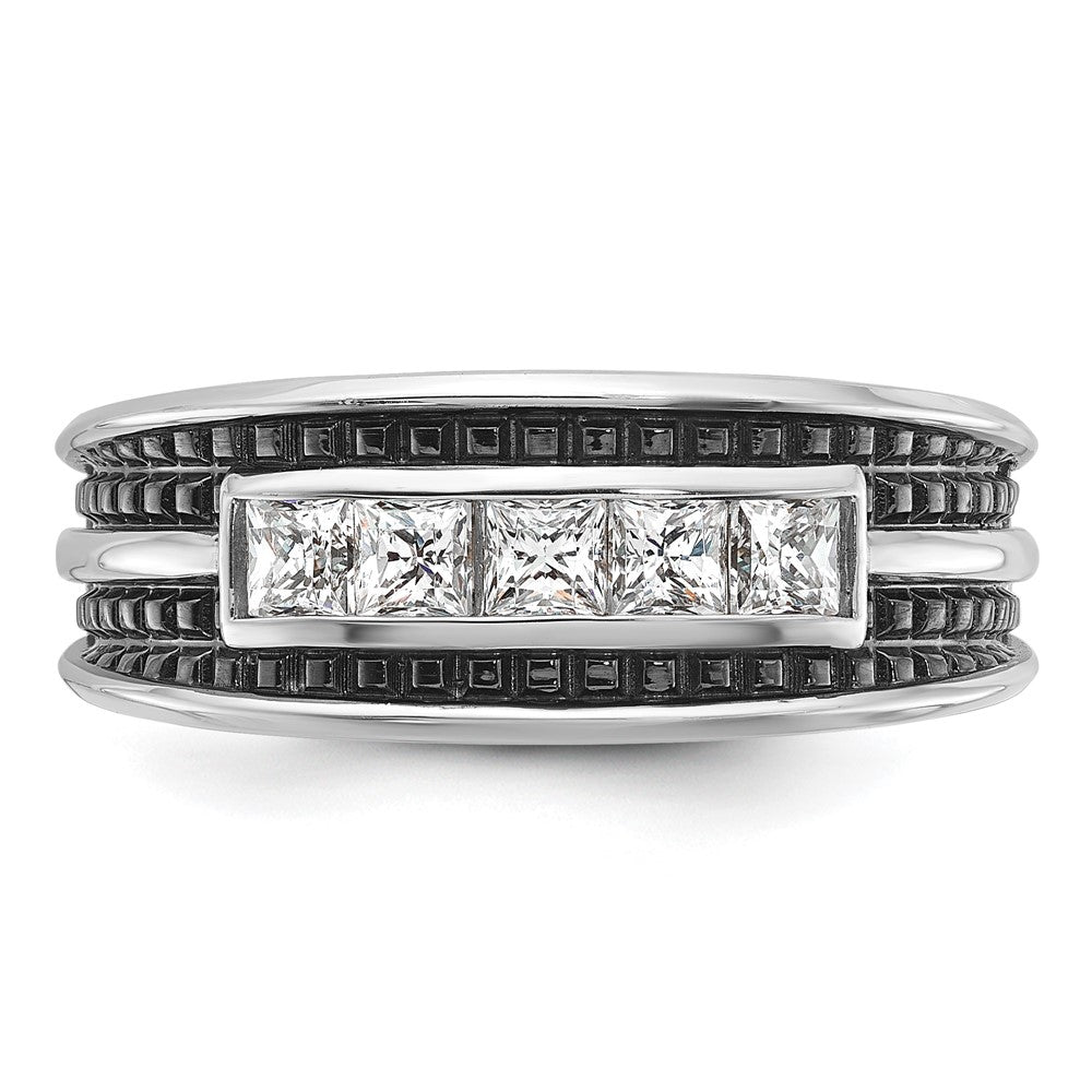 IBGoodman with Black Rhodium Men's Polished and Textured Square 5-Stone 3/4 Carat AA Quality Diamond Ring - WBC