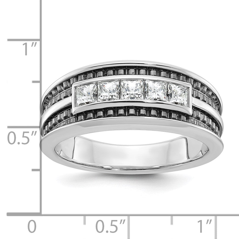 IBGoodman with Black Rhodium Men's Polished and Textured Square 5-Stone 3/4 Carat AA Quality Diamond Ring - WBC