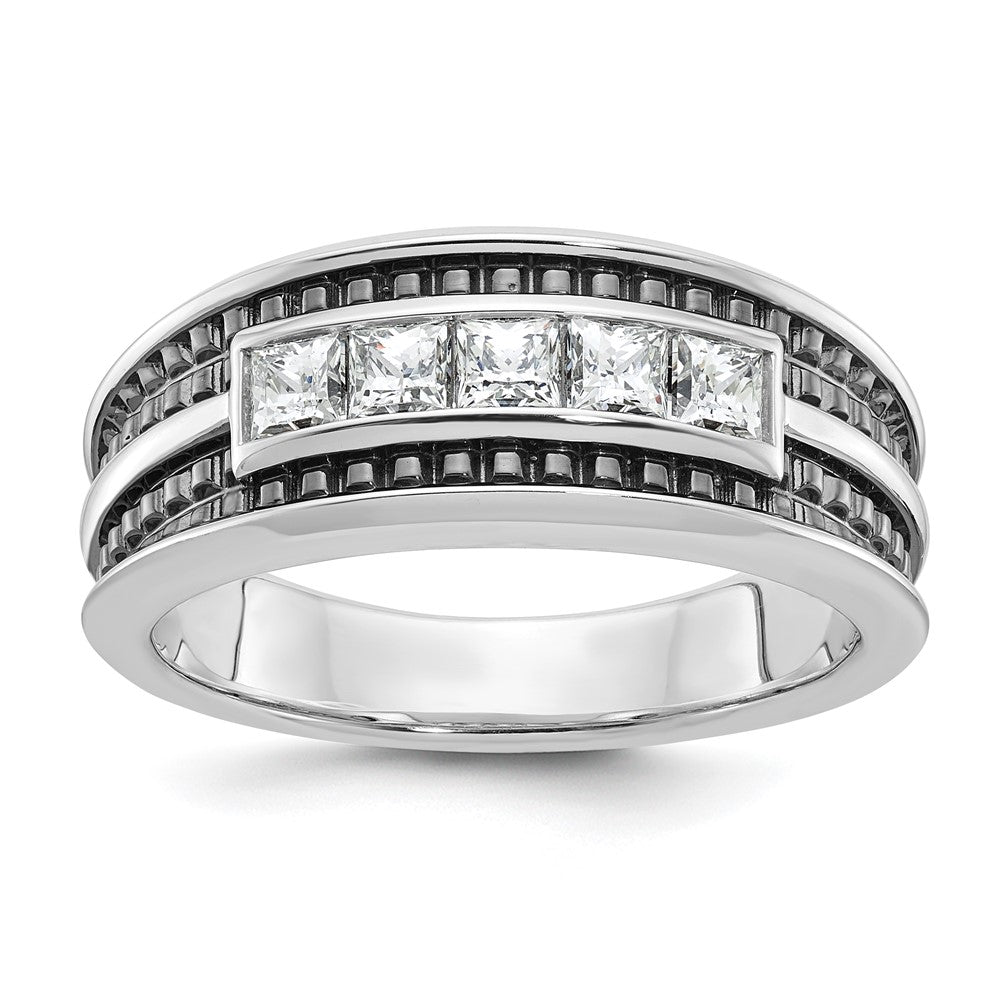 IBGoodman with Black Rhodium Men's Polished and Textured Square 5-Stone 3/4 Carat AA Quality Diamond Ring - WBC
