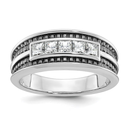 IBGoodman with Black Rhodium Men's Polished and Textured Square 5-Stone 3/4 Carat AA Quality Diamond Ring - WBC