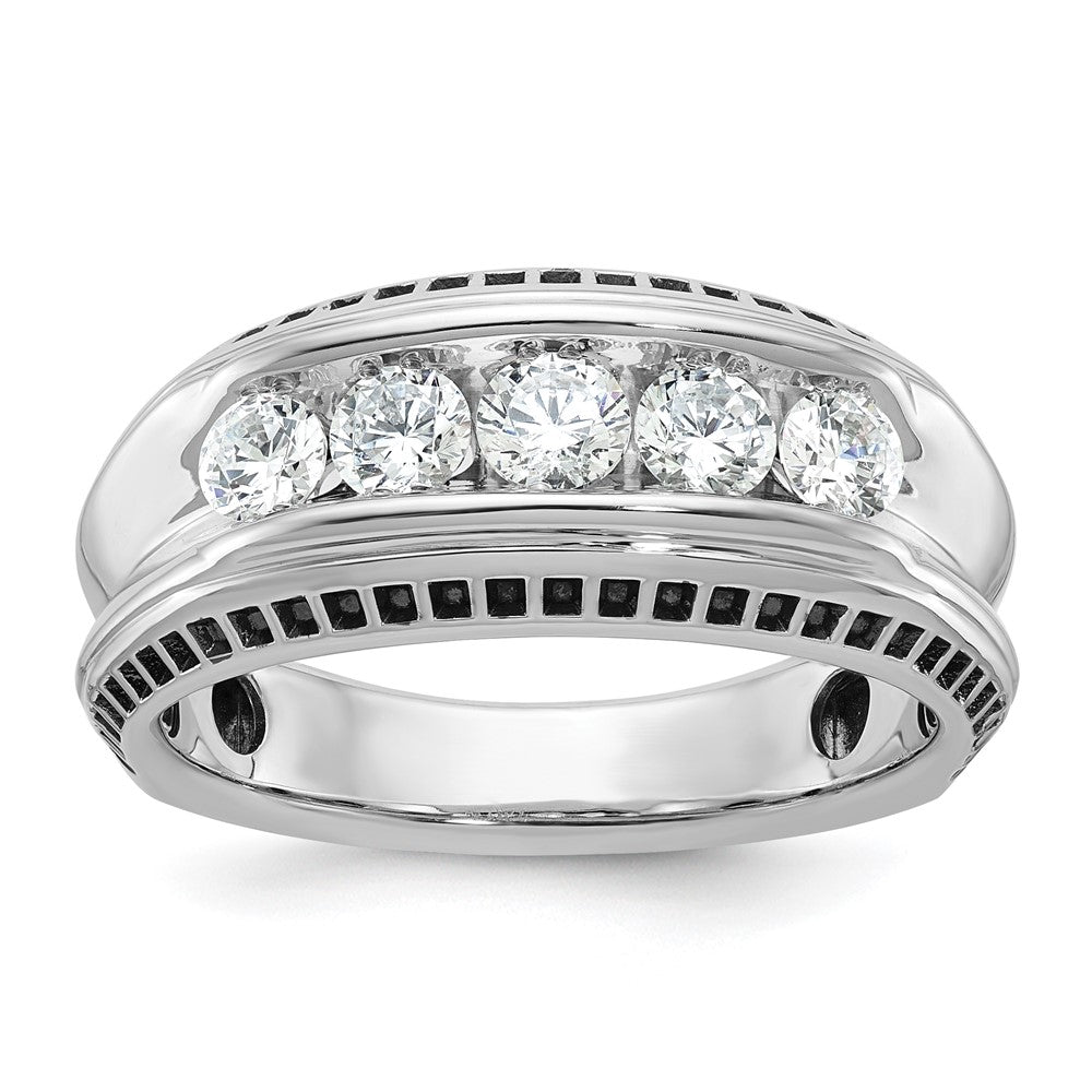 IBGoodman with Black Rhodium Men's Polished and Textured 5-Stone 1 Carat AA Quality Diamond Ring - WBC