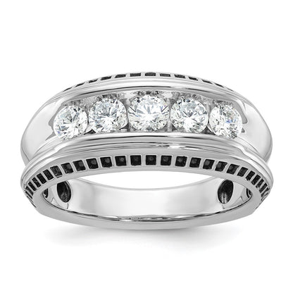 IBGoodman with Black Rhodium Men's Polished and Textured 5-Stone 1 Carat AA Quality Diamond Ring - WBC