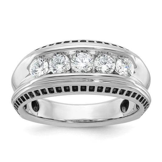 IBGoodman with Black Rhodium Men's Polished and Textured 5-Stone 1 Carat AA Quality Diamond Ring - WBC