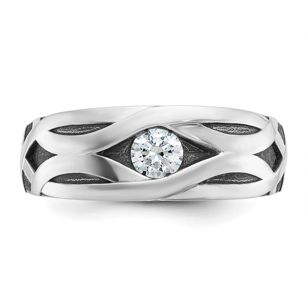 IBGoodman with Black Rhodium Men's Polished Satin and Grooved 3/8 Carat AA Quality Diamond Ring - WBC