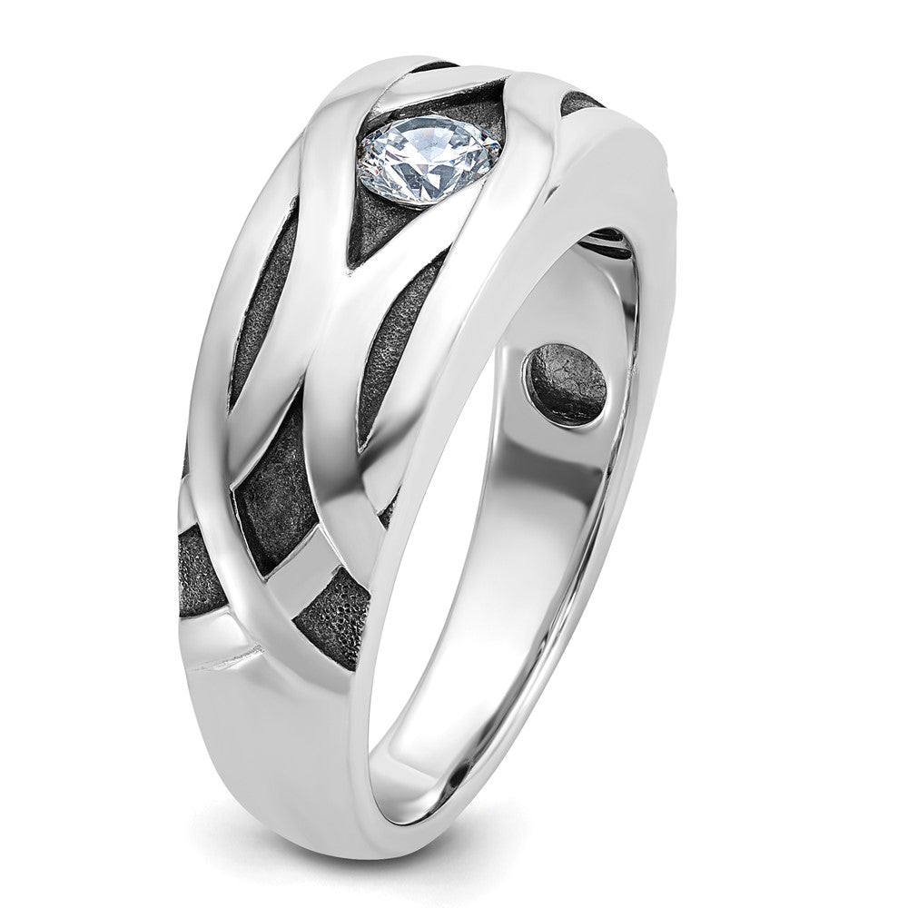 IBGoodman with Black Rhodium Men's Polished Satin and Grooved 3/8 Carat AA Quality Diamond Ring - WBC
