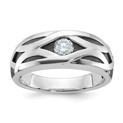IBGoodman with Black Rhodium Men's Polished Satin and Grooved 3/8 Carat AA Quality Diamond Ring - WBC