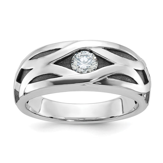 IBGoodman with Black Rhodium Men's Polished Satin and Grooved 3/8 Carat AA Quality Diamond Ring - WBC