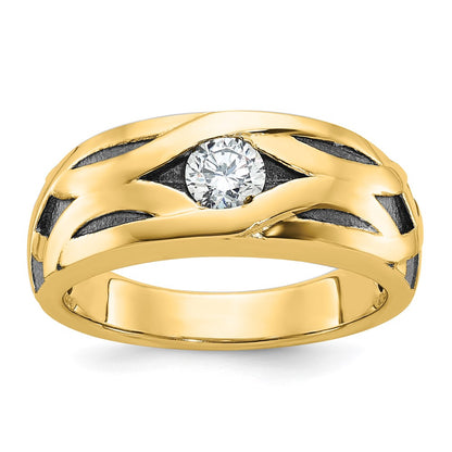 IBGoodman with Black Rhodium Men's Polished Satin and Grooved 1/3 Carat AA Quality Diamond Ring - WBC