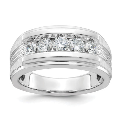 IBGoodman Men's Polished Brushed and Grooved 5-Stone 1 Carat AA Quality Diamond Ring - WBC