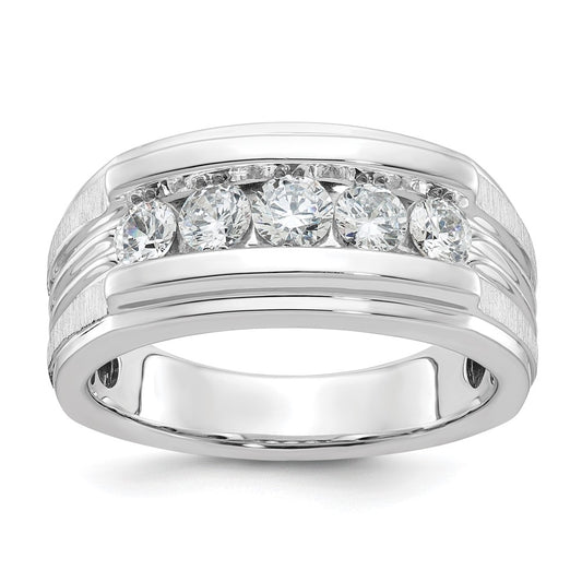 IBGoodman Men's Polished Brushed and Grooved 5-Stone 1 Carat AA Quality Diamond Ring - WBC
