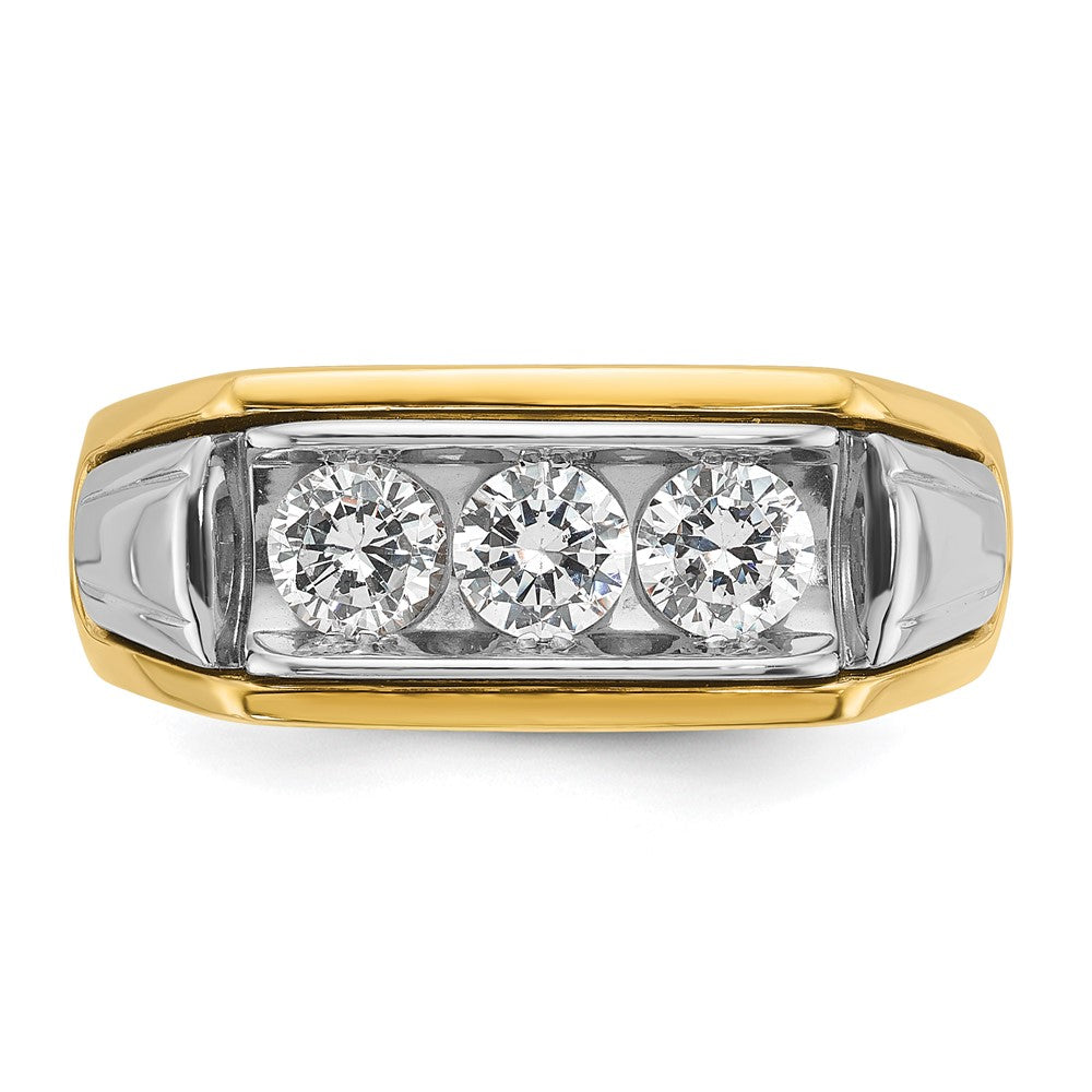 IBGoodman Two-tone Men's Polished and Grooved 3-Stone 1 Carat AA Quality Diamond Ring - WBC