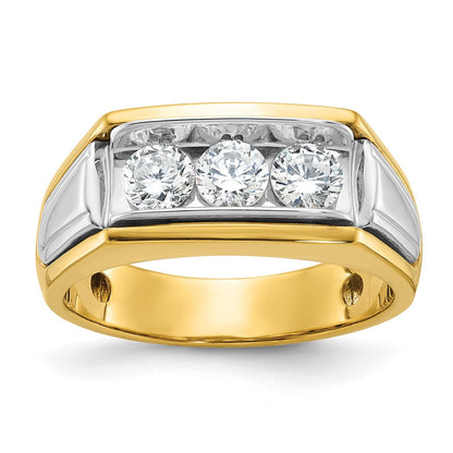 IBGoodman Two-tone Men's Polished and Grooved 3-Stone 1 Carat AA Quality Diamond Ring - WBC