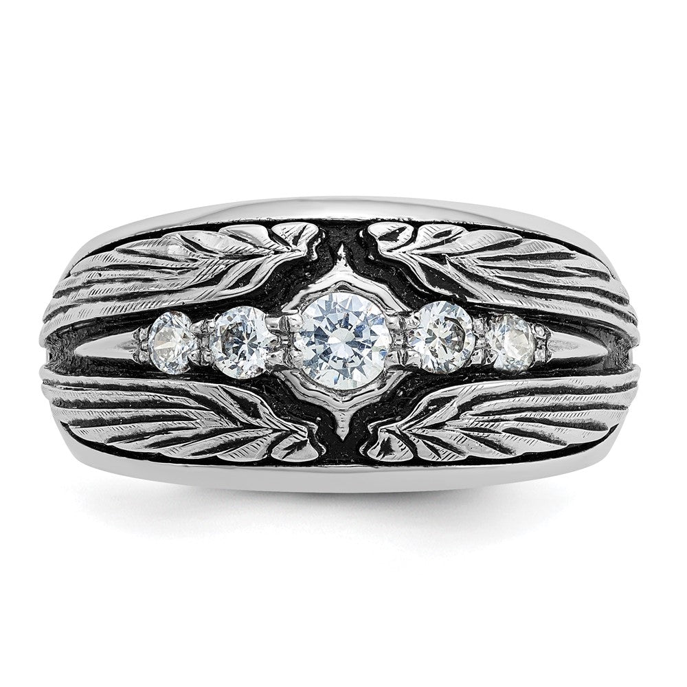 IBGoodman with Black Rhodium Men's Polished and Textured 5-Stone 1/2 Carat AA Quality Diamond Ring - WBC