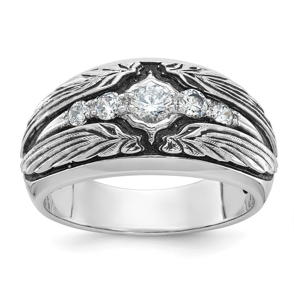 IBGoodman with Black Rhodium Men's Polished and Textured 5-Stone 1/2 Carat AA Quality Diamond Ring - WBC