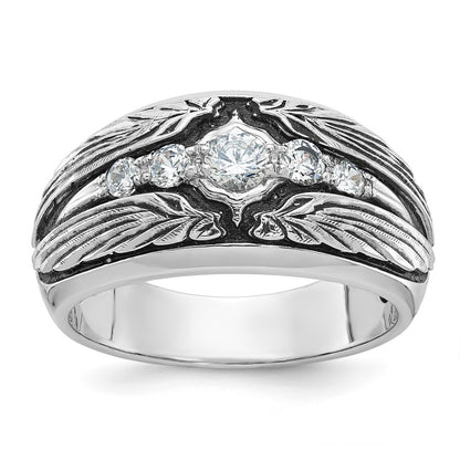 IBGoodman with Black Rhodium Men's Polished and Textured 5-Stone 1/2 Carat AA Quality Diamond Ring - WBC