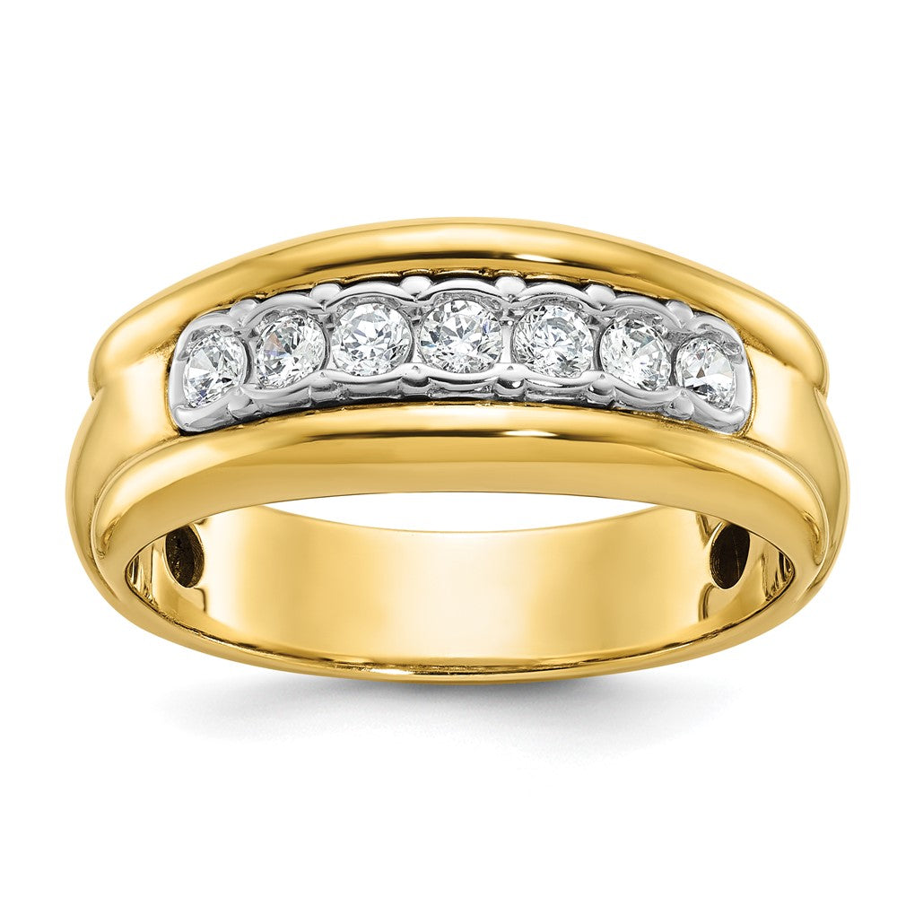 IBGoodman Two-tone Men's Polished and Grooved Bezel Set 7-Stone 1/2 Carat AA Quality Diamond Ring - WBC