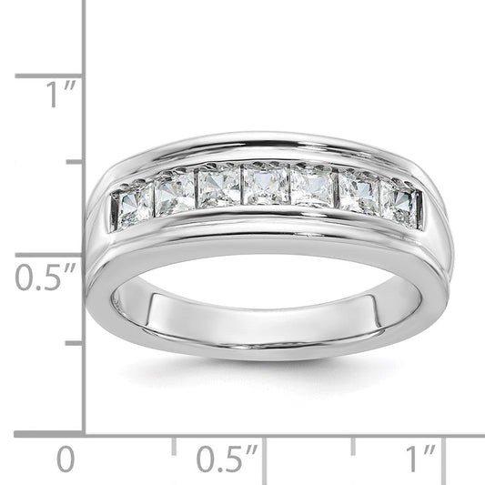 IB Goodman Men's 14K White Gold Polished & Grooved 7-Stone Square 1 ct AA Diamond Ring
