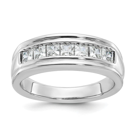 IBGoodman Men's Polished and Grooved 7-Stone Square 1 Carat AA Quality Diamond Ring - WBC