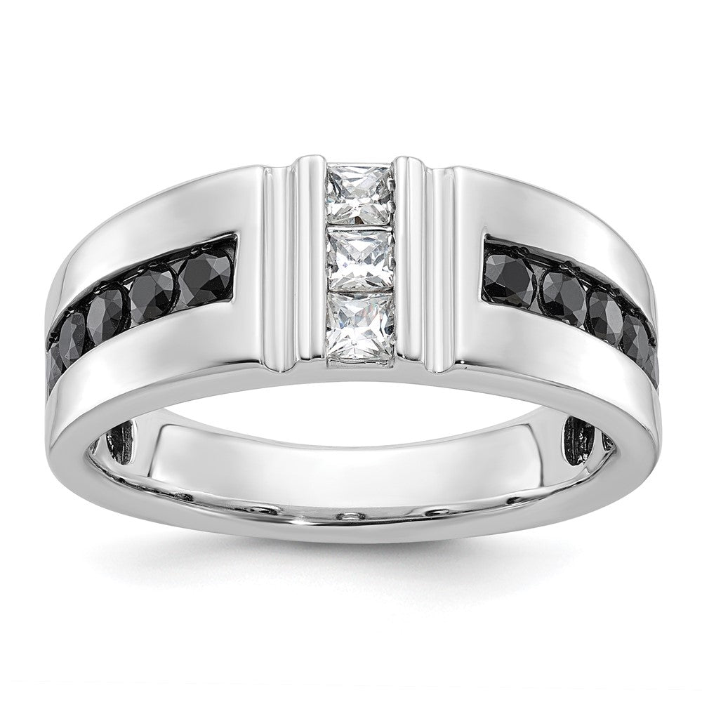 IBGoodman Men's Polished and Grooved Black and 1 Carat AA Quality Diamond Ring - WBC