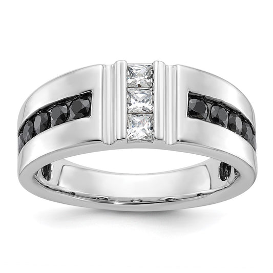 IBGoodman Men's Polished and Grooved Black and 1 Carat AA Quality Diamond Ring - WBC