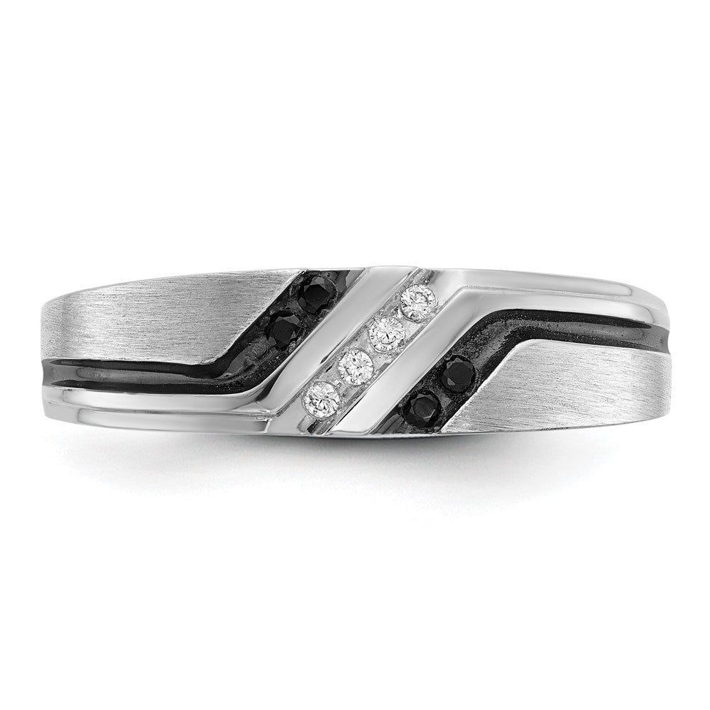 IBGoodman with Black Rhodium Men's Polished Satin and Grooved 1/8 Carat AA Quality Black and Diamond Ring - WBC