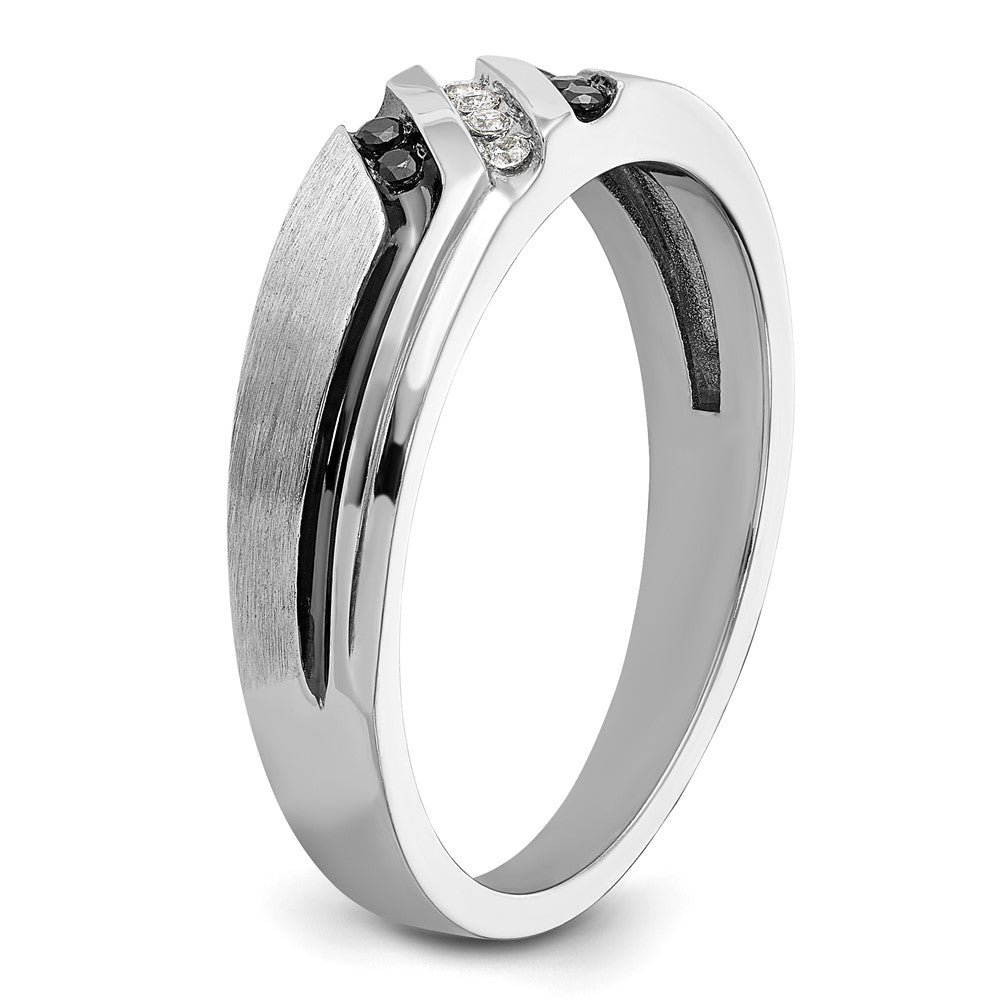 IBGoodman with Black Rhodium Men's Polished Satin and Grooved 1/8 Carat AA Quality Black and Diamond Ring - WBC