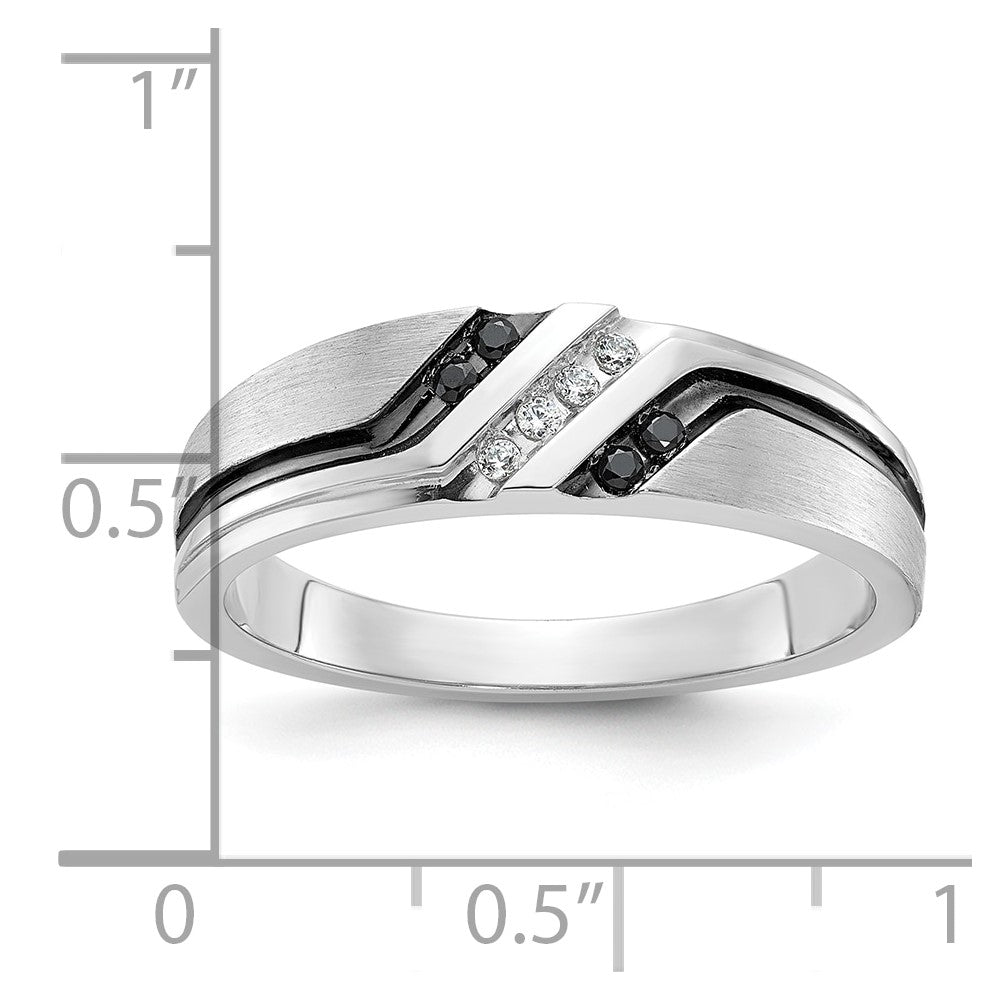 IBGoodman with Black Rhodium Men's Polished Satin and Grooved 1/8 Carat AA Quality Black and Diamond Ring - WBC