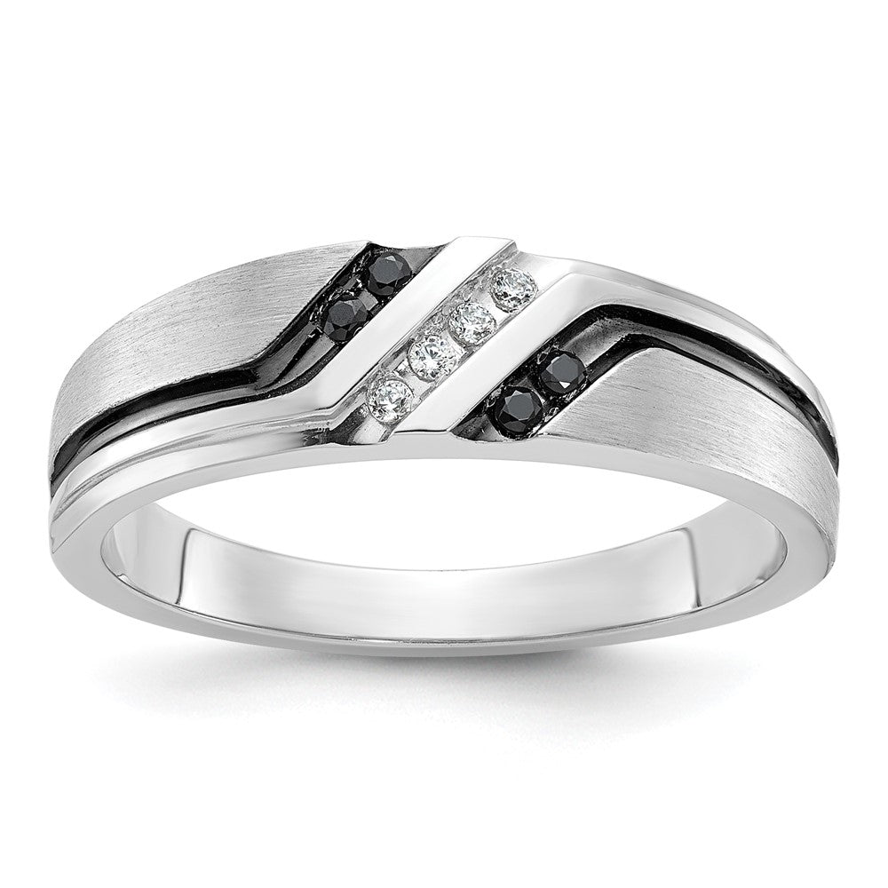 IBGoodman with Black Rhodium Men's Polished Satin and Grooved 1/8 Carat AA Quality Black and Diamond Ring - WBC