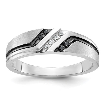 IBGoodman with Black Rhodium Men's Polished Satin and Grooved 1/8 Carat AA Quality Black and Diamond Ring - WBC