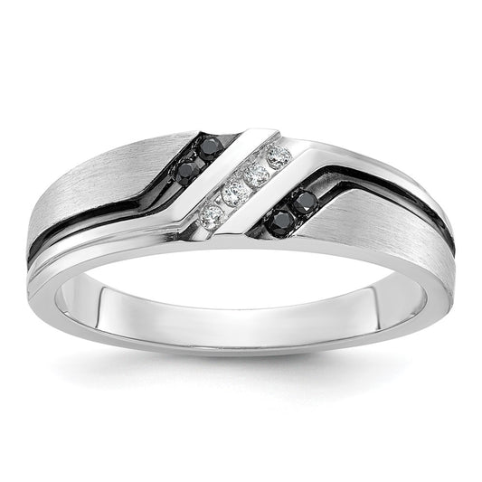 IBGoodman with Black Rhodium Men's Polished Satin and Grooved 1/8 Carat AA Quality Black and Diamond Ring - WBC