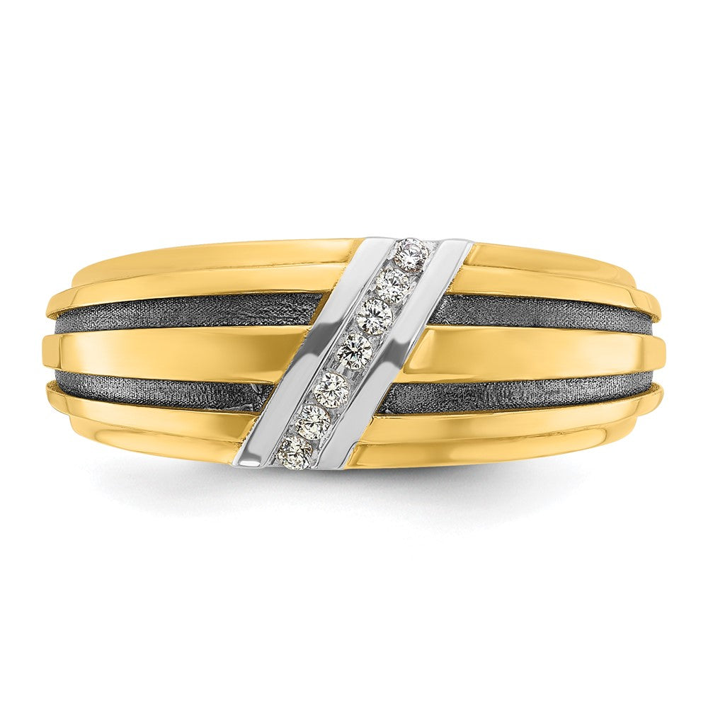 IB Goodman with Black and Rhodium Mens Polished Satin and Grooved 7-Stone 1/20 Carat AA Diamond Ring - WBC