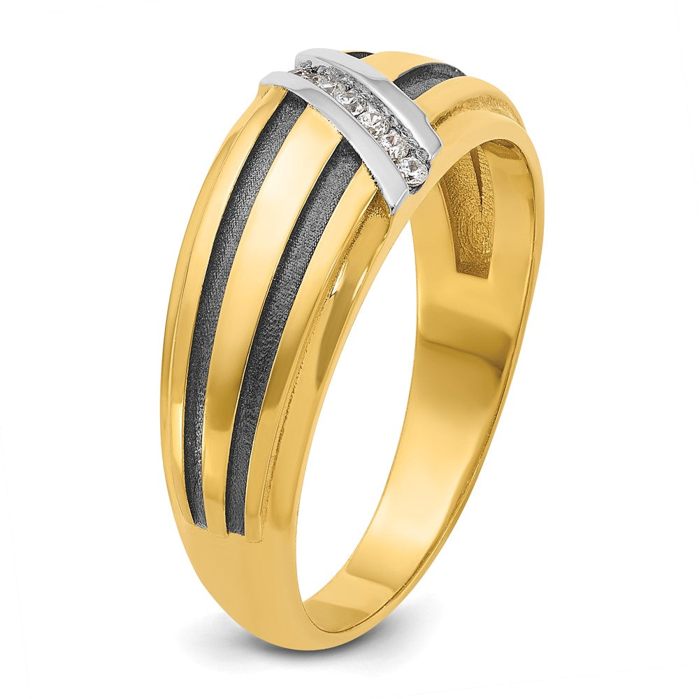 IB Goodman with Black and Rhodium Mens Polished Satin and Grooved 7-Stone 1/20 Carat AA Diamond Ring - WBC