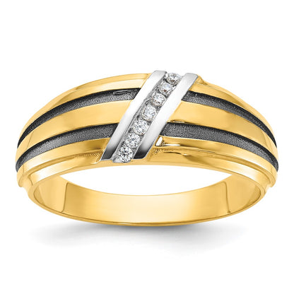 IB Goodman with Black and Rhodium Mens Polished Satin and Grooved 7-Stone 1/20 Carat AA Diamond Ring - WBC