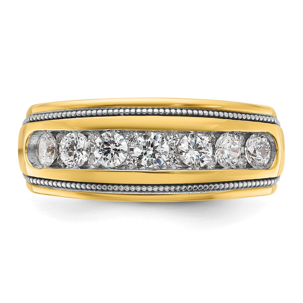 IB Goodman with Rhodium Mens Polished and Milgrain 7-Stone 1 Carat AA Diamond Ring - WBC
