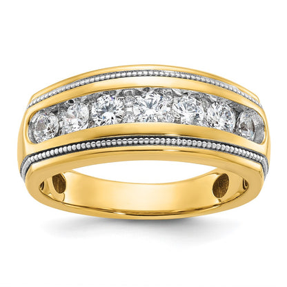 IB Goodman with Rhodium Mens Polished and Milgrain 7-Stone 1 Carat AA Diamond Ring - WBC