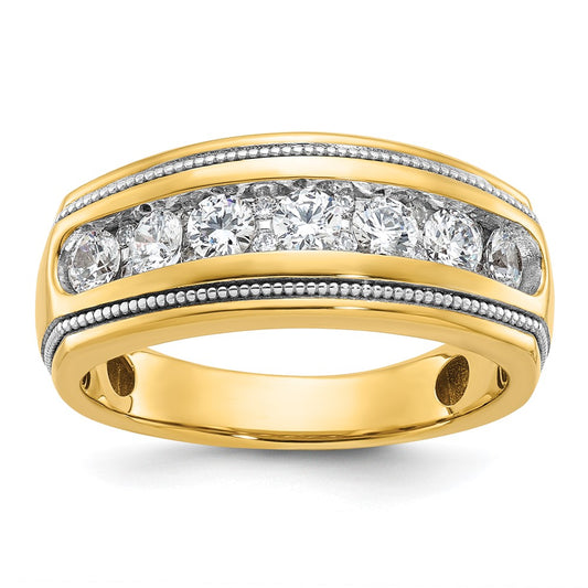 IB Goodman with Rhodium Mens Polished and Milgrain 7-Stone 1 Carat AA Diamond Ring - WBC