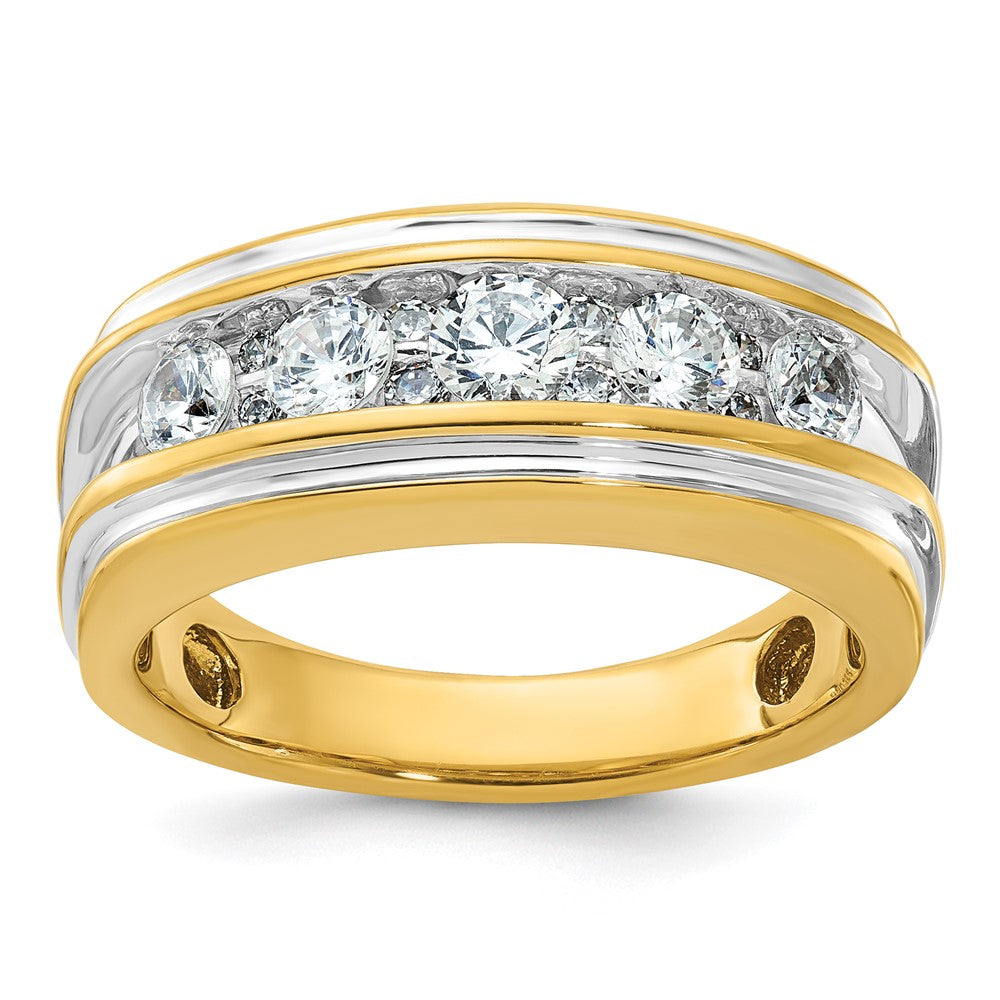 IBGoodman with Rhodium Men's Polished and Grooved 1 Carat AA Quality Diamond Ring - WBC