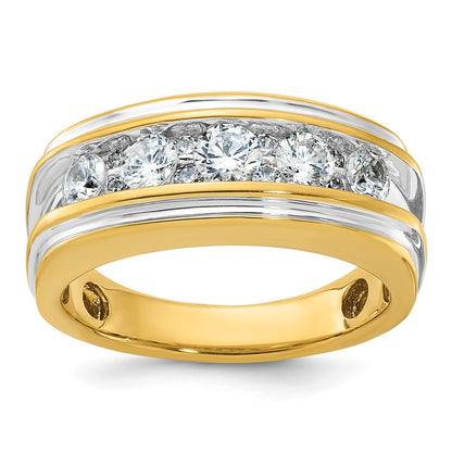 IBGoodman with Rhodium Men's Polished and Grooved 1 Carat AA Quality Diamond Ring - WBC