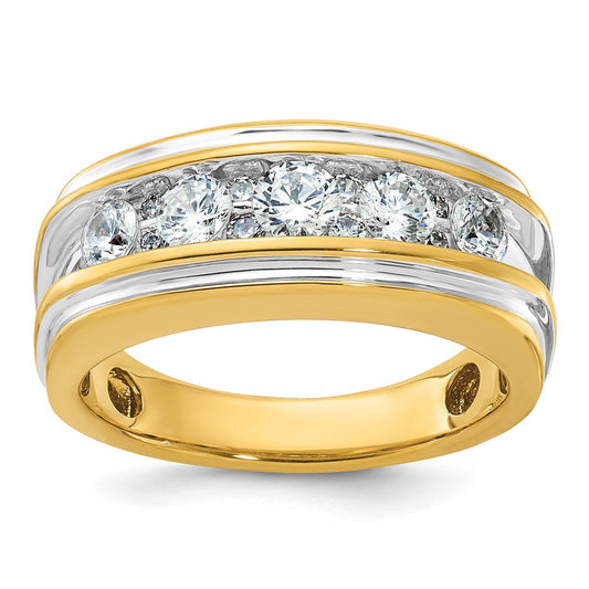 IBGoodman with Rhodium Men's Polished and Grooved 1 Carat AA Quality Diamond Ring - WBC