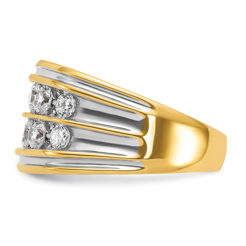 IBGoodman with Rhodium Men's Polished and Grooved 2-Row 2 Carat AA Quality Diamond Ring - WBC