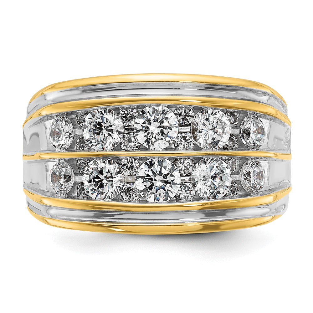IBGoodman with Rhodium Men's Polished and Grooved 2-Row 2 Carat AA Quality Diamond Ring - WBC