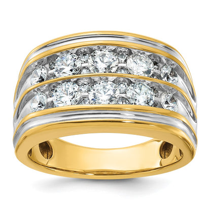 IBGoodman with Rhodium Men's Polished and Grooved 2-Row 2 Carat AA Quality Diamond Ring - WBC