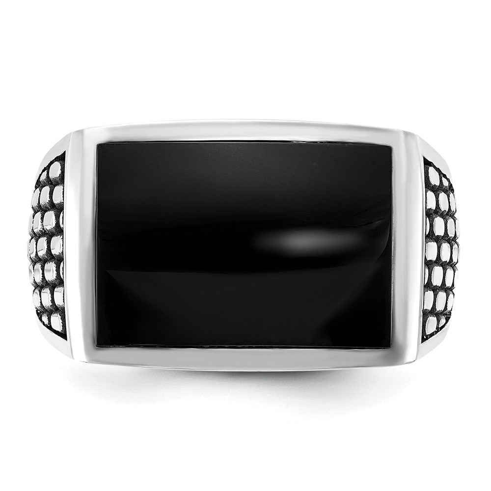 IBGoodman with Black Rhodium Men's Polished and Textured Onyx Ring - WBC