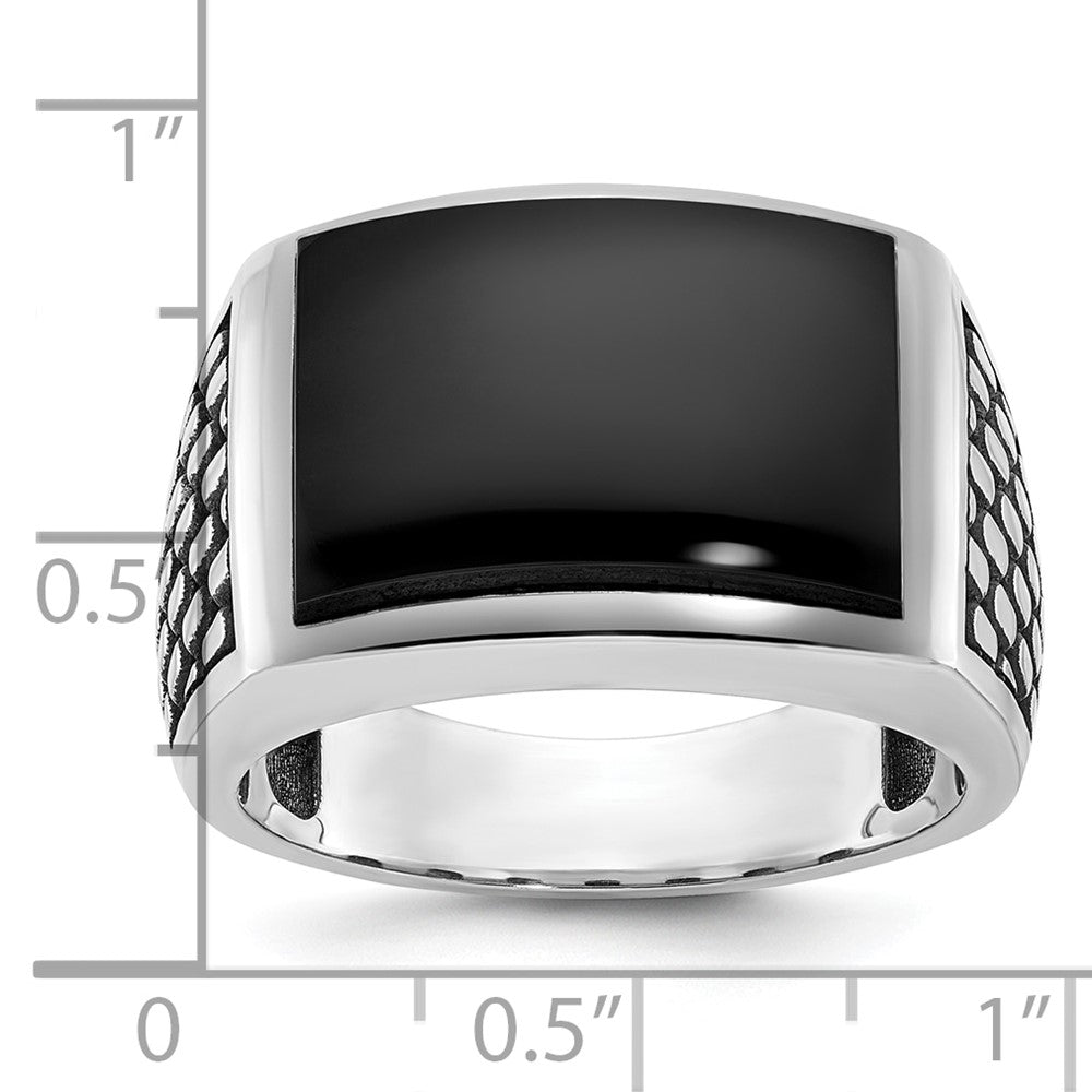IBGoodman with Black Rhodium Men's Polished and Textured Onyx Ring - WBC