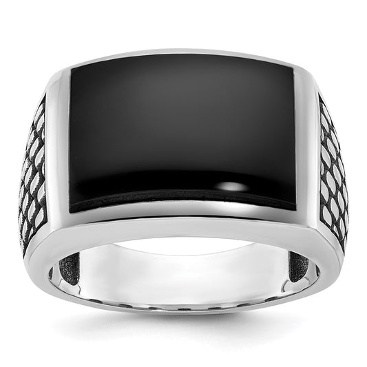 IBGoodman with Black Rhodium Men's Polished and Textured Onyx Ring - WBC