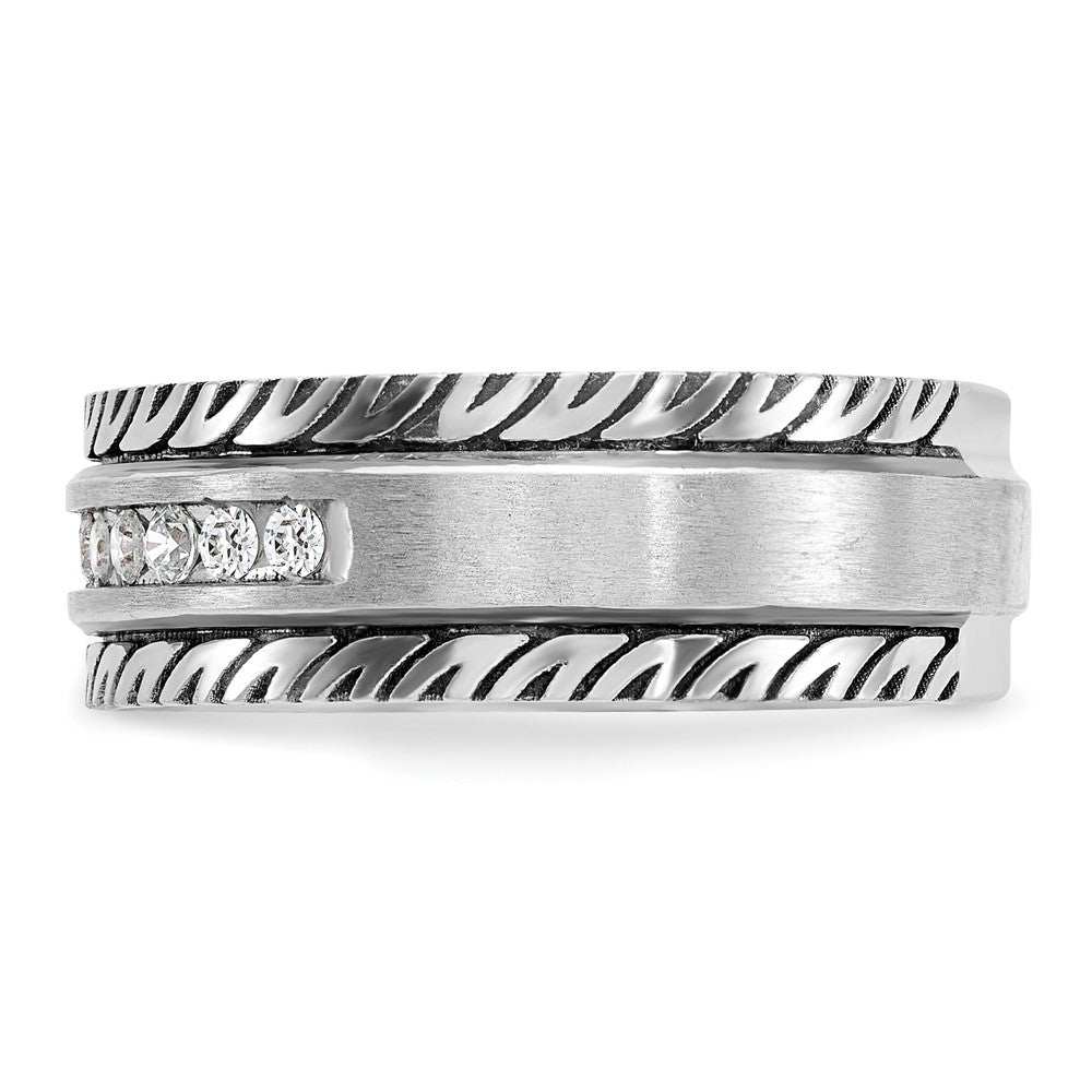 IBGoodman with Black Rhodium Men's Polished Satin and Grooved 1/5 Carat AA Quality Diamond Ring - WBC