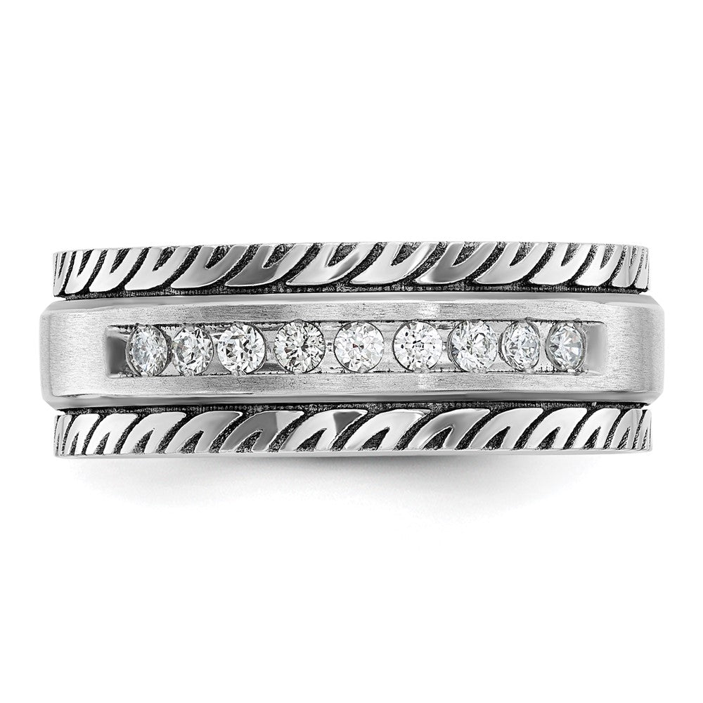 IBGoodman with Black Rhodium Men's Polished Satin and Grooved 1/5 Carat AA Quality Diamond Ring - WBC