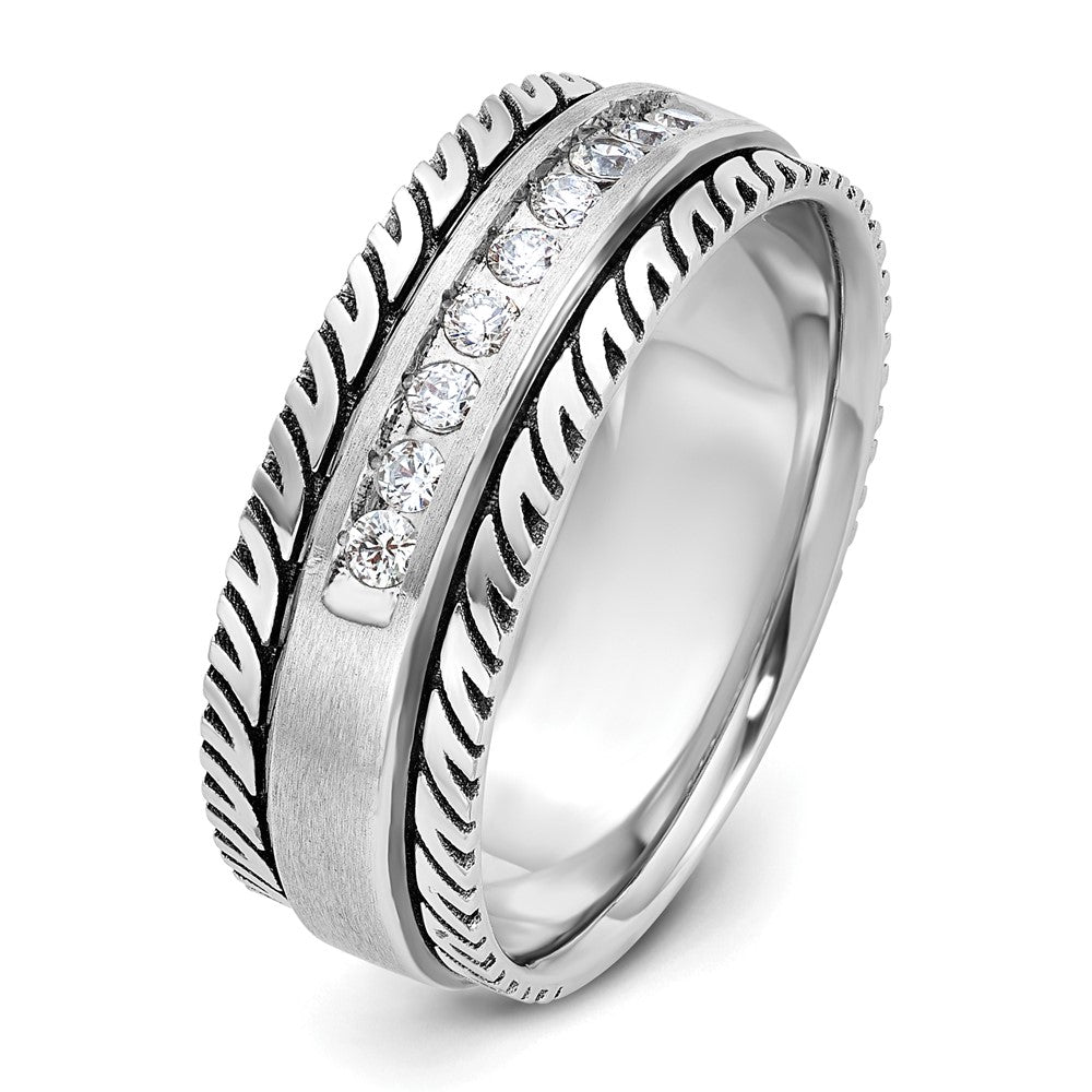 IBGoodman with Black Rhodium Men's Polished Satin and Grooved 1/5 Carat AA Quality Diamond Ring - WBC