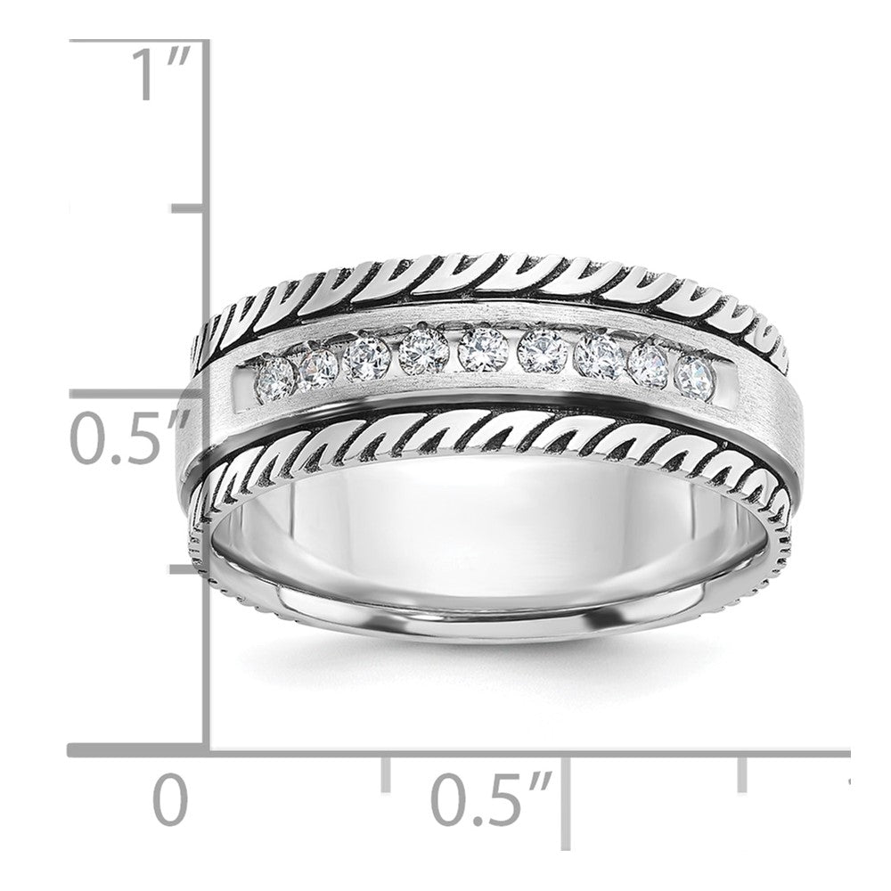 IBGoodman with Black Rhodium Men's Polished Satin and Grooved 1/5 Carat AA Quality Diamond Ring - WBC